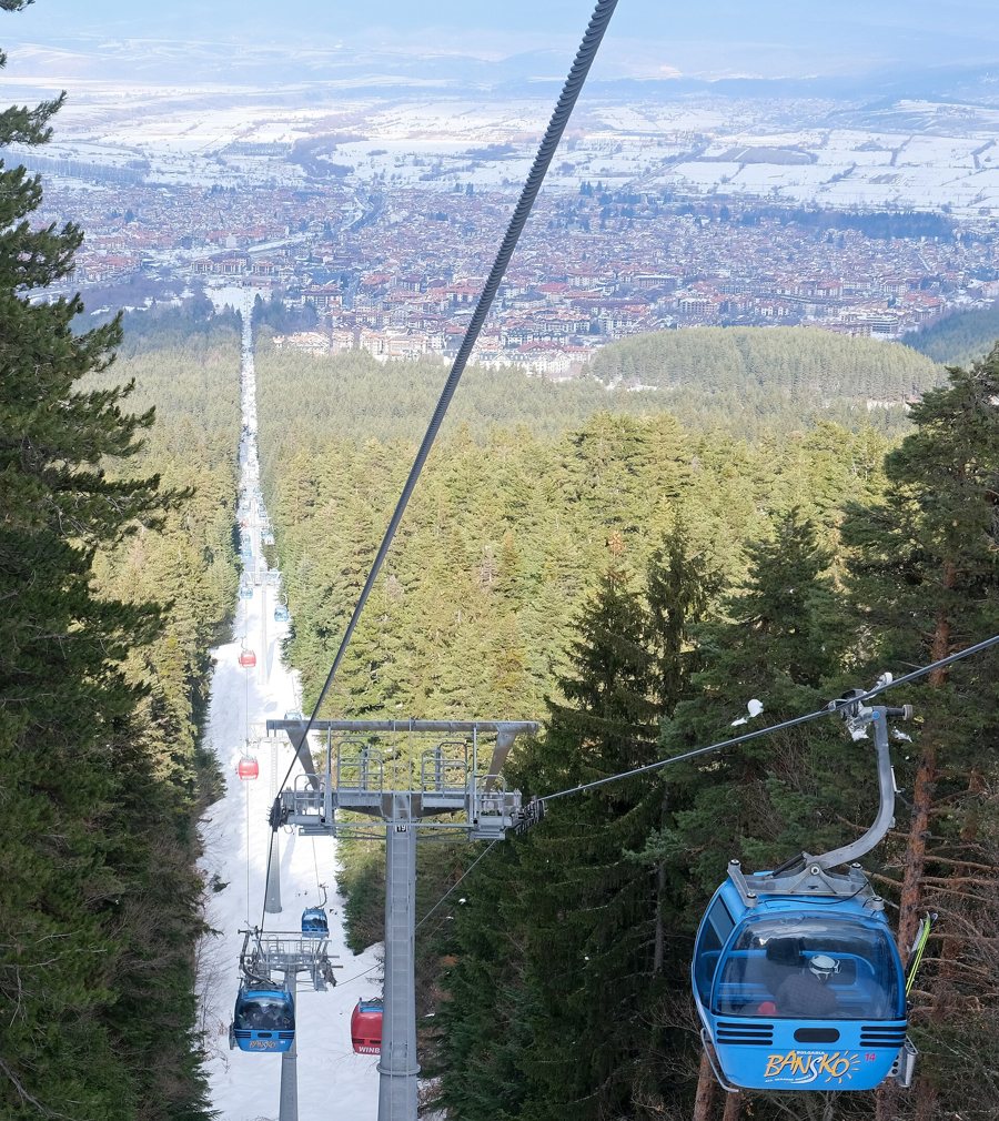 Ski lift and snowy slopes in Bansko