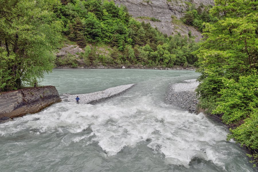 Mouth of the Plessur River into the Rhine near Chur