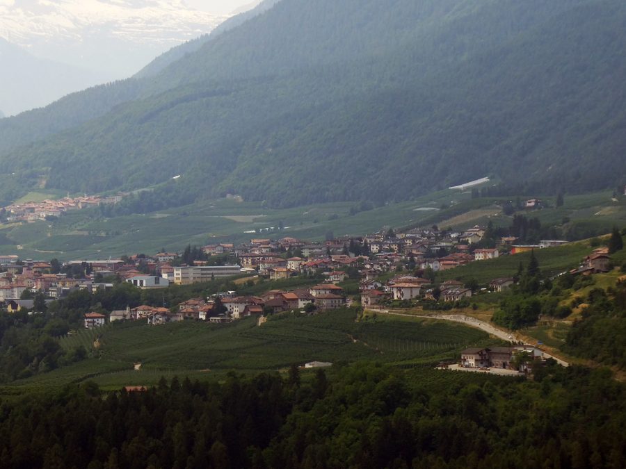 Cles as seen from SS42 between Cagnò and Revò in Trentino, Italy