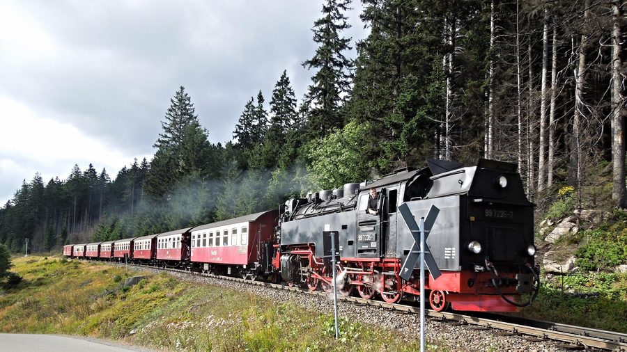 Dampflok der Brockenbahn auf der Fahrt zum Bahnhof Schierke