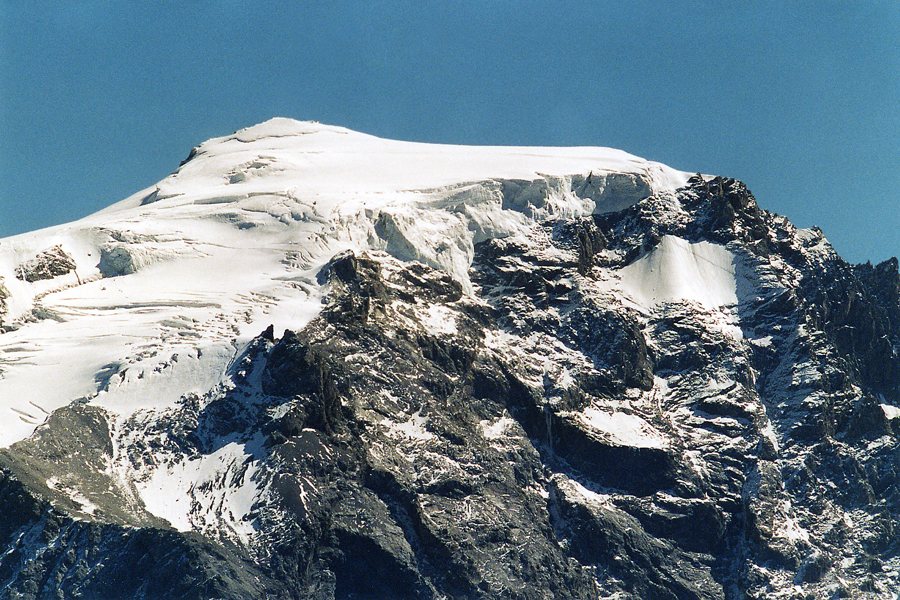 Snow-covered mountain peak in the alpine landscape of Sulden am Ortler