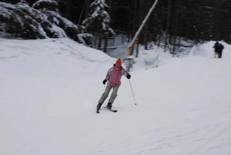 Skier descending a snow-covered slope